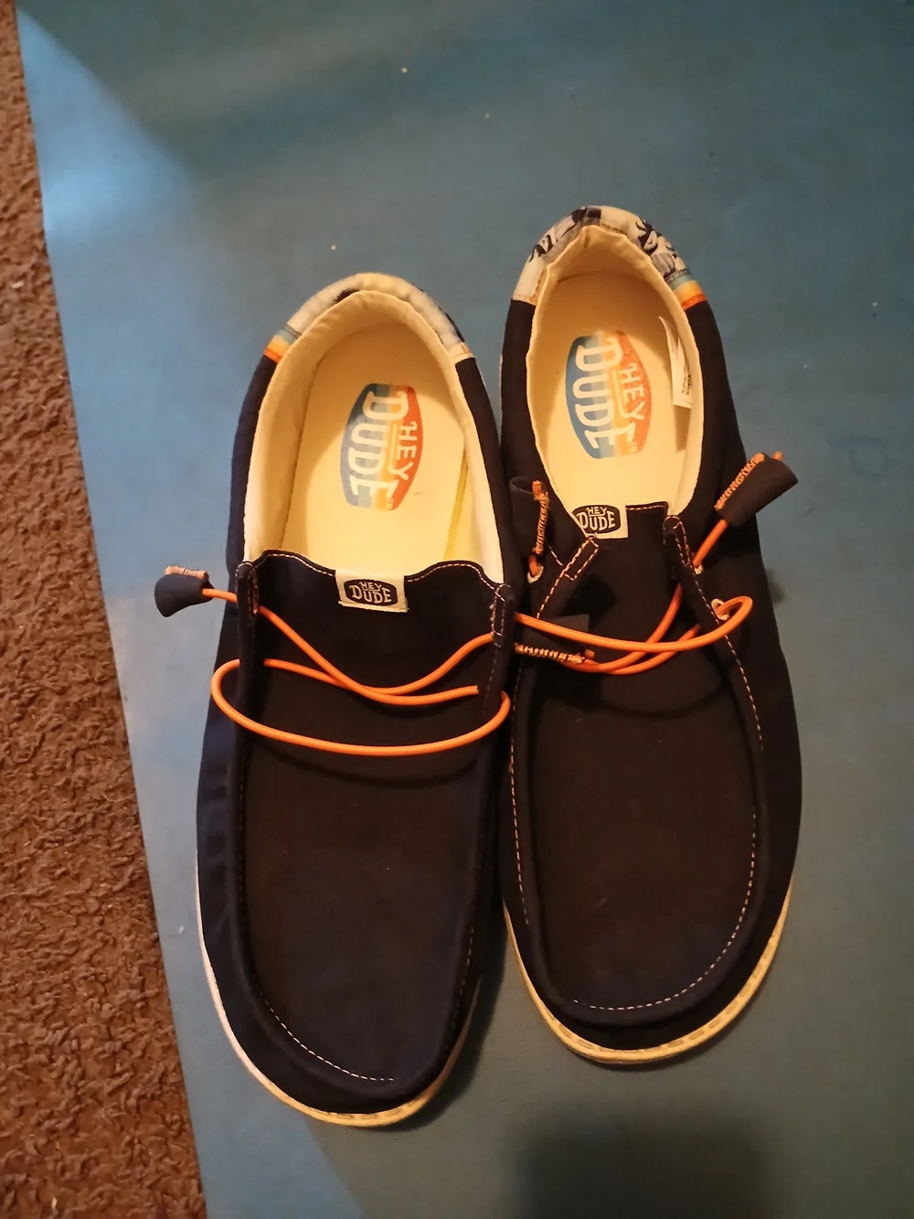 Hey Dude Navy Canvas Slip-Ons with Orange Laces Wally Only One Once Size 15